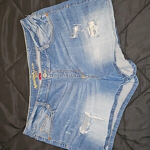Distressed jean shorts